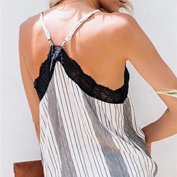 SUMMER CAMISOLE TOP WITH LACE DETAIL - W/GREY - Picture 2 of 2